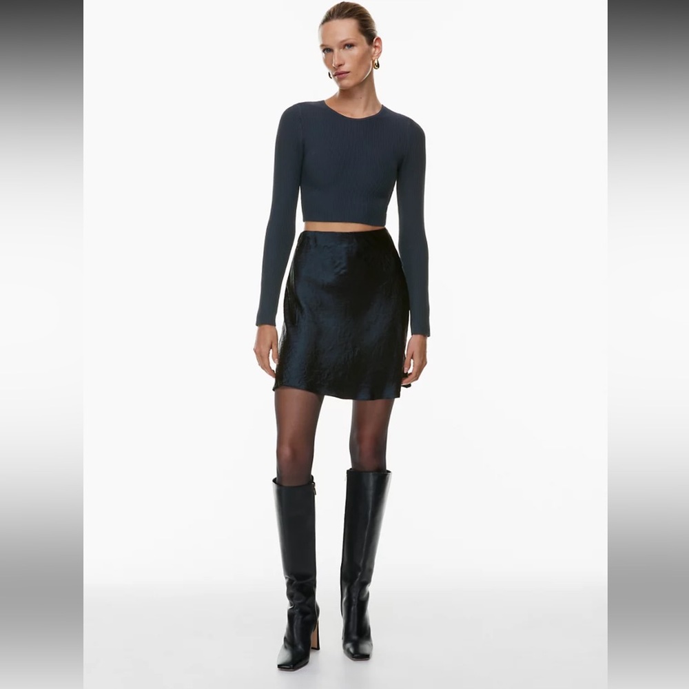 Babaton slip satin mini skirt in dark night navy